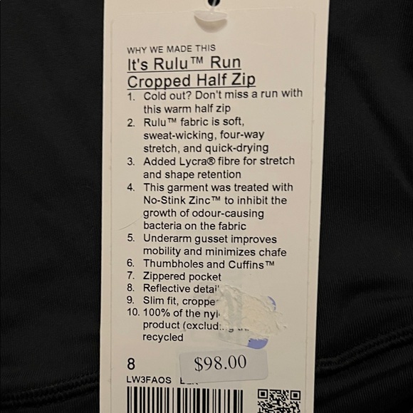 Lululemon NWT It’s Rulu Run Cropped Half-zip Black Size 8 - Picture 3 of 4